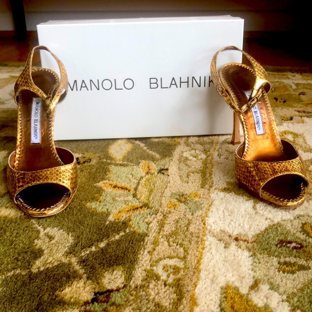 Manolo Blahnik Chaos Fabio Heels Pel/Snake Metal